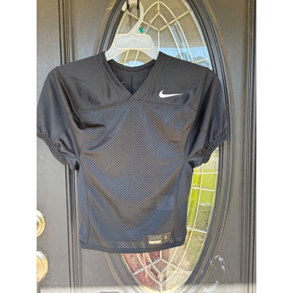Nike Youth Small Black Football Jersey Mesh Practice Shirt V-Neck Swoosh Logo